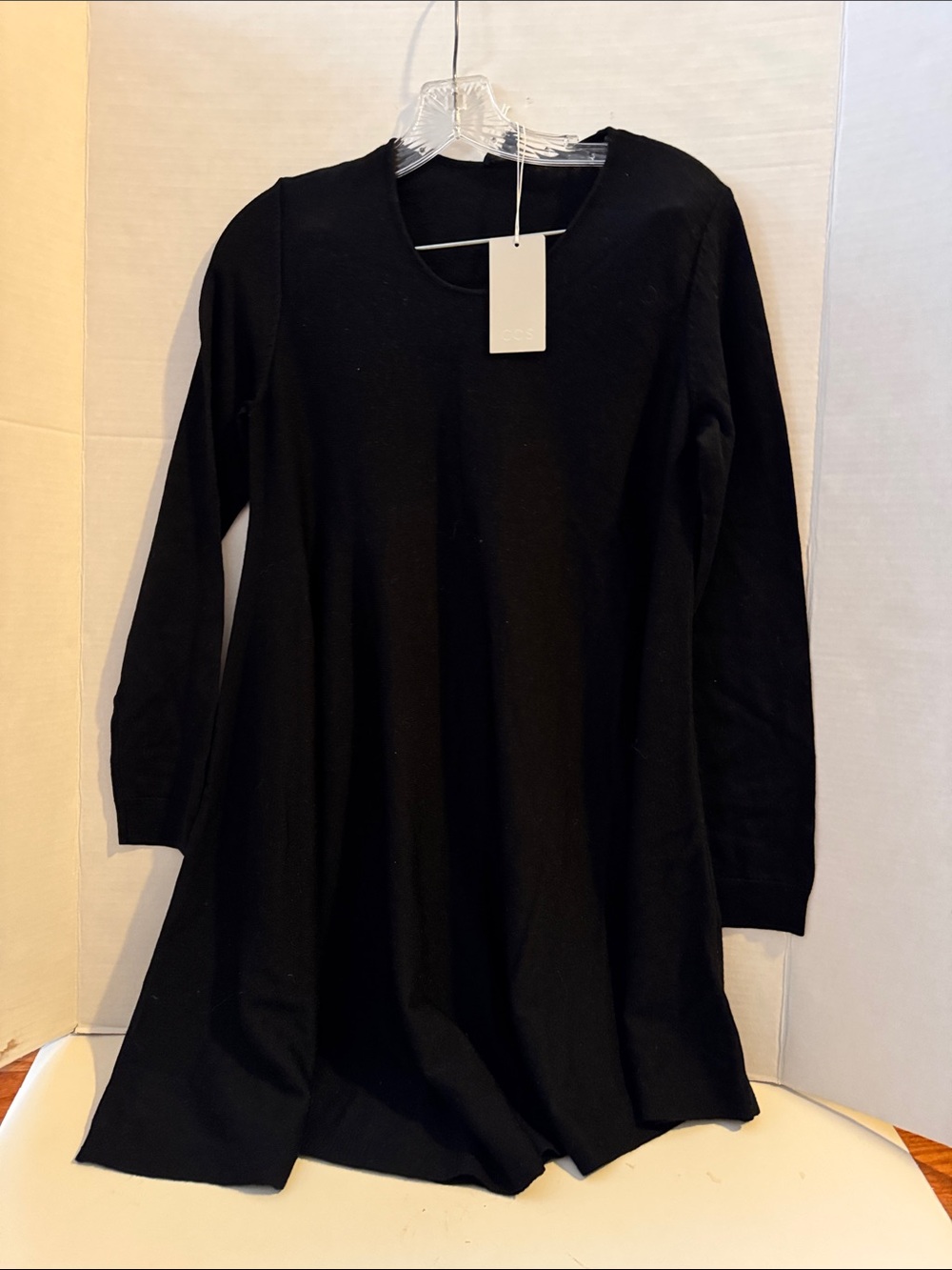 Cos wool panel long sleeve swing dress Size XS black NWT